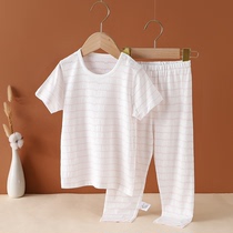 BABY SHORT SLEEVE LONG PANTS SUIT THIN AIR PERMEABLE BAMBOO FIBER MALE AND FEMALE CHILD SUMMER AIR CONDITIONING PAJAMAS PYJAMAS CLIMBING SUIT HOME CONSERVED