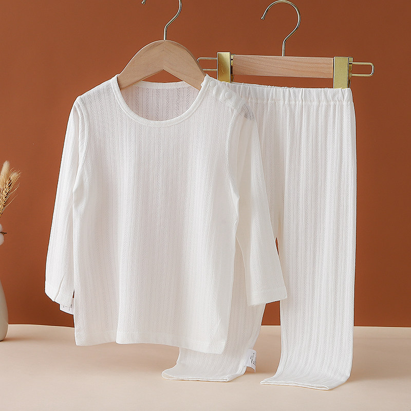 Baby air conditioning clothes thin bamboo fiber suit men and women baby underwear romper two-piece long-sleeved breathable ultra-thin summer clothes