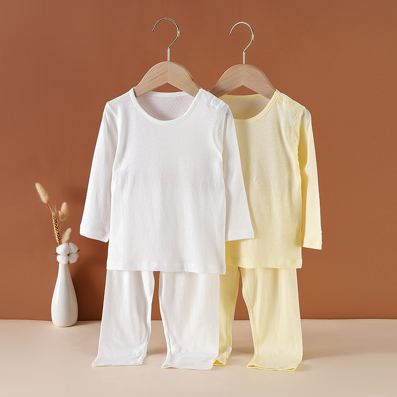Summer boys and girls long-sleeved bamboo fiber suit thin section breathable children's home clothes air-conditioning clothes baby underwear pajamas
