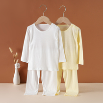 Summer boys and girls long sleeve bamboo fiber set thin breathable childrens home clothing air conditioning clothing baby underwear pajamas