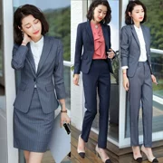 Bộ đồ len sọc phù hợp với khí chất thời trang phù hợp với ba mảnh kinh doanh khách sạn hội nghị quần áo làm việc chuyên nghiệp