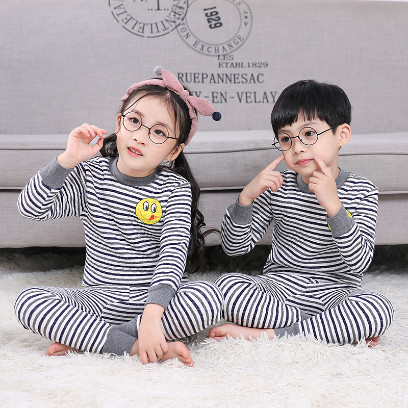 Childrens bộ đồ lót nhiệt ba lớp nam cotton dày và trẻ em gái quần áo mùa thu mùa thu quần kẹp bông mùa đông 3-5-7-9 tuổi.