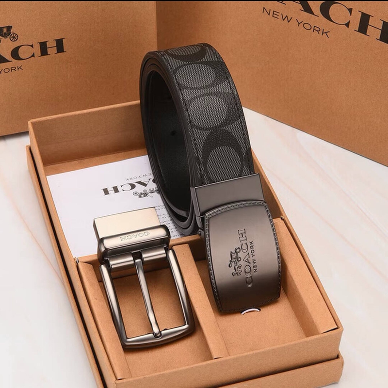 [Gift for the Year of the Horse] Coach Genuine Leather Belt Suitable for Men's Business Casual Versatile Pin Buckle Double-Sided Belt
