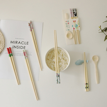 Special sale of parent-child chopsticks children practice short chopsticks home paint-free non-slip non-slip natural bamboo chopsticks spoon set
