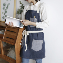 Japan-style All-pure Cotton Embroidery Denim Cloth Apron For Home Western Meal Baking Anti-Oil And Art Lovers Customised