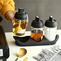 Home Kitchen Seal Moistureproof small seasoning jar glass seasoning jar Three spoons lid integrated seasoning bottle suit