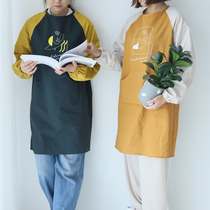 Artistic Collision Color waterproof apron drawing hood pure cotton cloth Long sleeves Anti-oil stain Home Kitchen Men and women