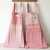 Coarse cotton linen apron home kitchen oil-proof sewage mens and womens straps big pocket with sleeve set custom