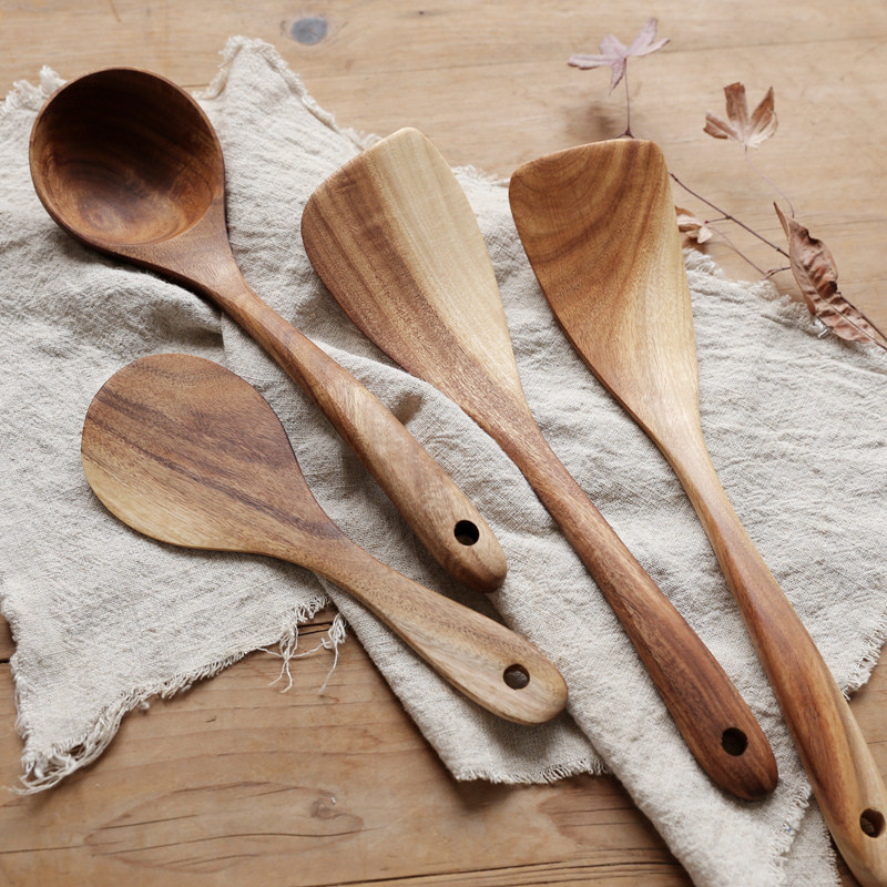 Natural solid wood spatula Vegetable spatula No paint no wax Acacia wood soup rice oil spoon Oblique fried pancake thin spatula Small rice spatula