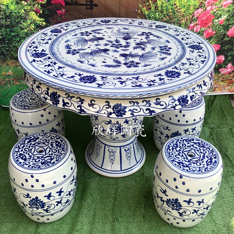 Jingdezhen Ceramic Table and Stool Set Outdoor Outdoor Courtyard Villa Balcony Terrace Leisure Classy Table and Chairs Jingdezhen Ceramic Table and Stool Set Outdoor Outdoor Courtyard Villa Balcony Terrace Leisure Classy Table and Chairs