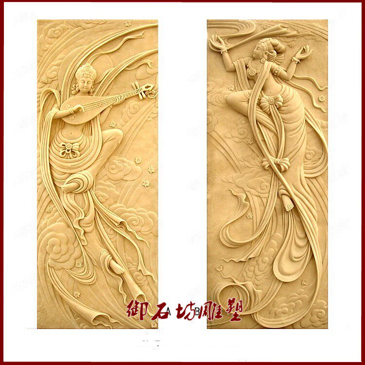 Artificial sandstone relief hotel villa interior decorated glass steel murals figure sculpture flying