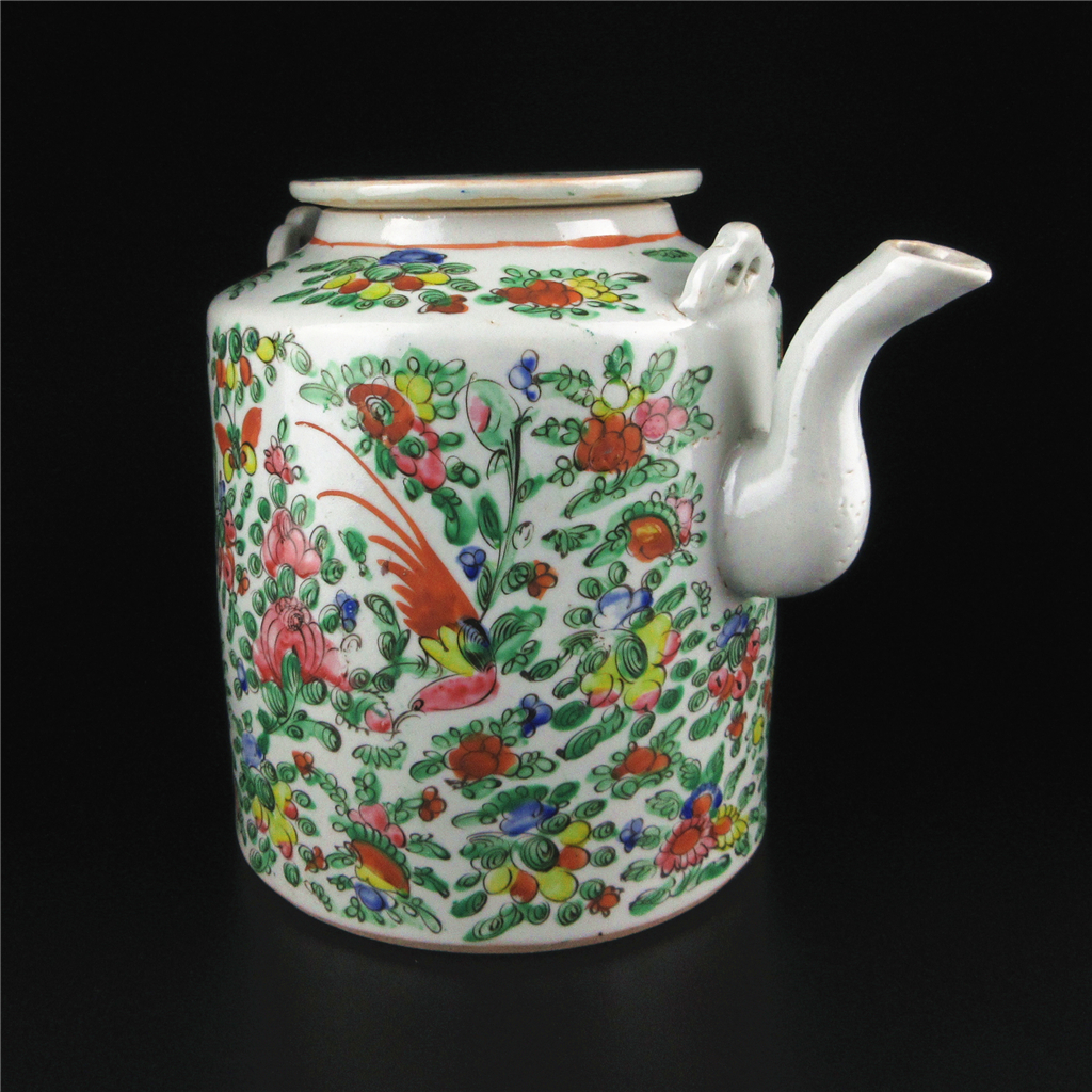 Late Qing Dynasty Republic of China Guangcai Great Teapot Ocean Barrel Pot Vase American Refs for Genuine Antique Old Porcelain Pendulum