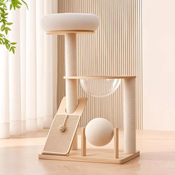 Solid Wood Cat Climbing Frame, Cat Nest, Cat Tree, Integrated Vertical Cat Scratching Board, Household Small Non-Occupying Kitten Toy, Scratch-Resistant
