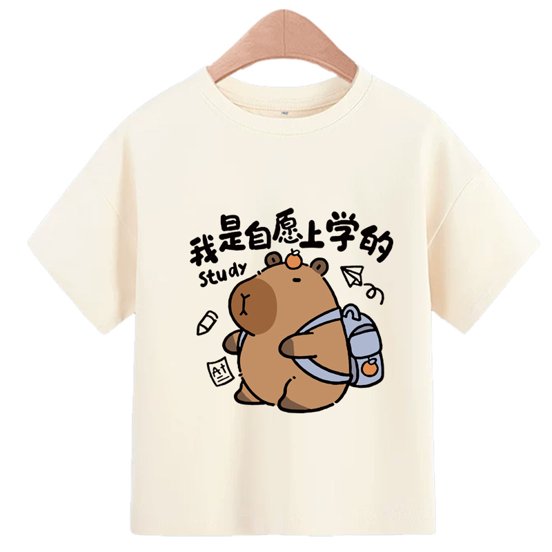 Kapibala T-Shirt for Girls, Pure Cotton Short-Sleeved 2026 New Summer Children's Cartoon Stylish Top, Boys' Summer Clothing