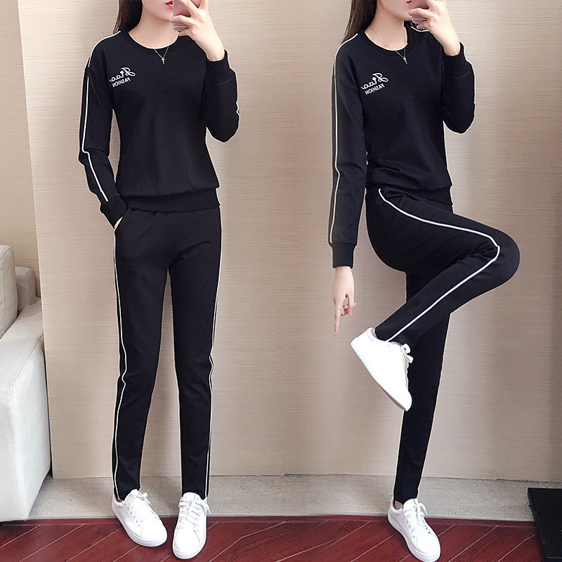Casual sports suit women's spring and autumn 2022 new fashion Korean version loose and thin long-sleeved embroidered sweater two-piece