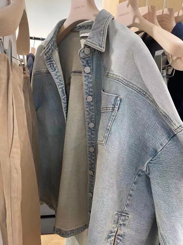 Frame Fan Imported from Turkey, Washed Denim Jacket, Soft and Breathable, Single-Breasted, Loose Long-Sleeved Shirt