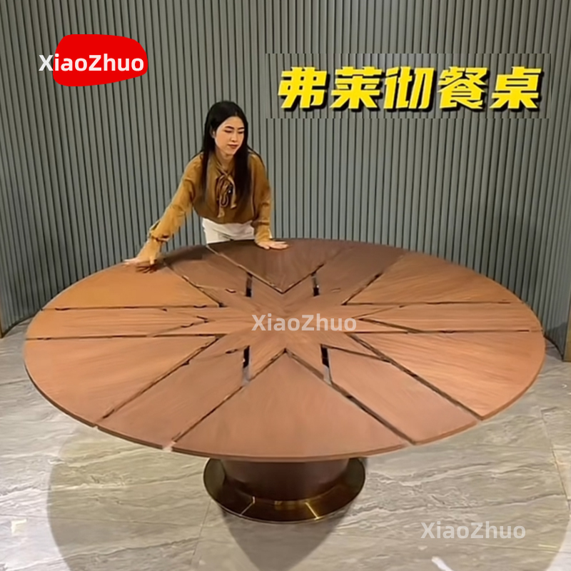 Foshan Fletcher Dining Table with Variable Diameter, Rotating Ford-Style Transformable Dining Table, Can Be Converted into a Round Table, Extendable and Expandable for 10-12 People