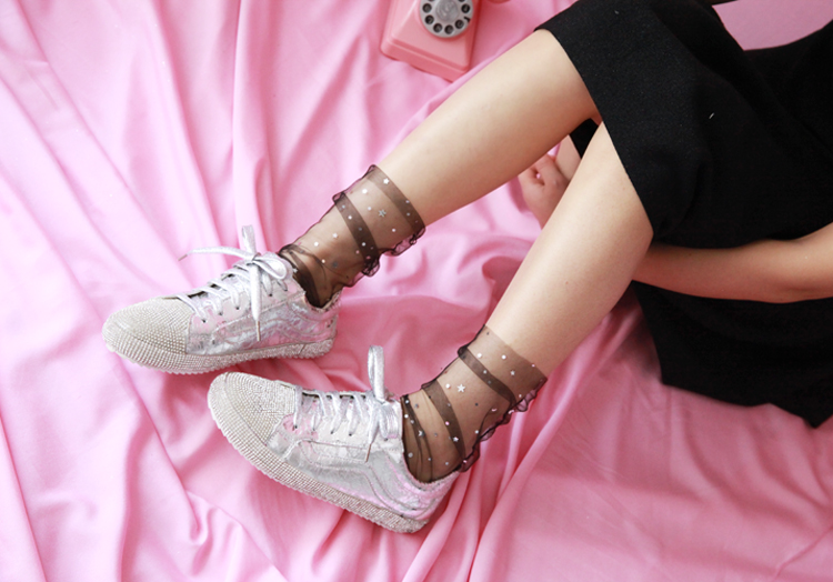 Mùa hè mới sao sequin lưới trong suốt vớ nữ phiên bản Hàn Quốc của thời trang đa năng ngọt ngào của vớ vớ vớ ren - Bít tất nữ vớ trắng