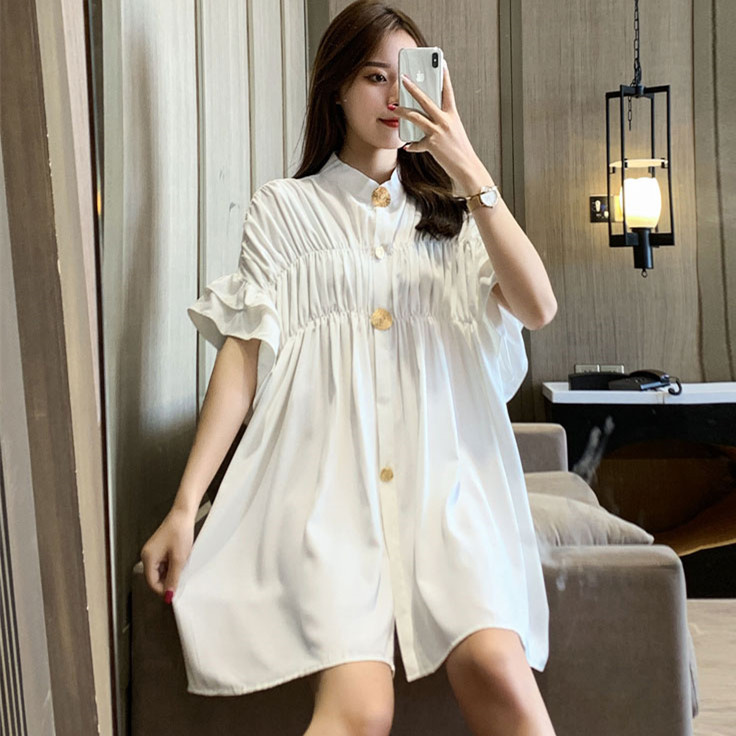 Summer dress pregnant woman foreign dress short sleeve blouses foreign pregnant woman Damp Hot Mother Personality White Shirt Summer Dress Spring Dress