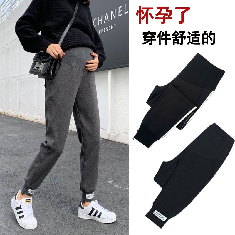 Pregnant Woman Pants Autumn Winter Outwear Long Pants Fashion Relaxation Sports Casual Display Slim Inner Lap Pants Plus Suede Thickened Damp