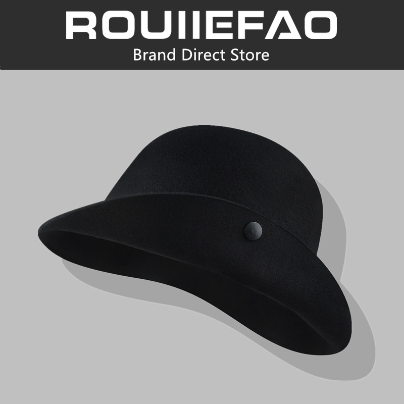 ROUIIEFAO易梦玲张婧仪同款羊毛渔夫帽子女复古翻边圆顶盆帽礼帽