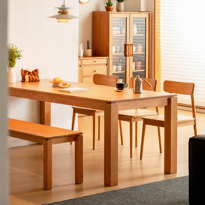 Coastal Dining Table, North American Cherry Wood Dining Table, Natural Wood Rectangular Dining Table, Cherry Wood Solid Wood Dining Table, Nordic Workbench