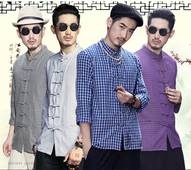 Pure Cotton Tang Dress Men Sweatshirt Spring Autumn China Wind Youth Coat Retro Chinese Men's Clothing Plaid Casual