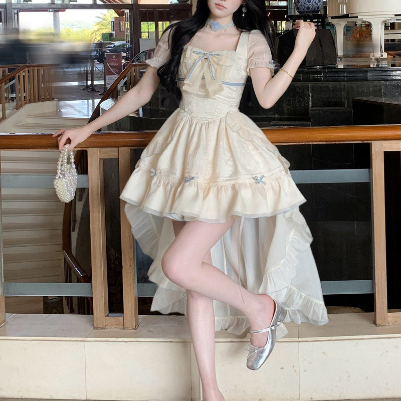 Sweet and Elegant Three-Dimensional Jacquard Trailing Princess Dress for Women, Summer High-End Birthday Puffy Dress