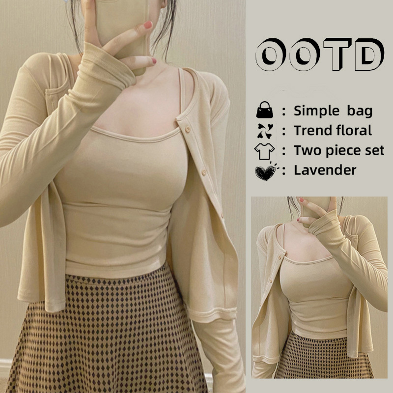 2026 Spring and Autumn Fashion Slimming Camisole Cardigan Shawl Jacket Two-Piece Set for Petite Women Casual Outfit