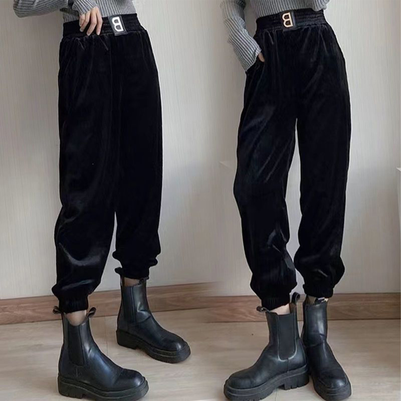 Velvet Fleece-Lined Thickened Harem Pants for Women, New Autumn and Winter Style, High-End Velvet Elastic Waist Casual Jogger Pants