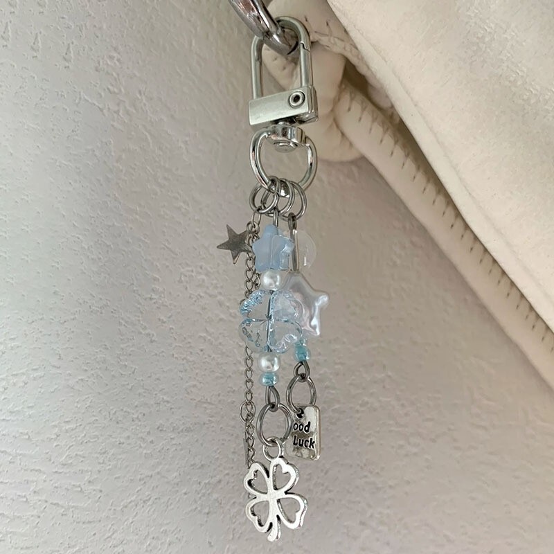 Accumulate Lucky Blue Four-Leaf Clover Beads to Make Your Own Girly Backpack Phone Case Bag Pendant Keychain