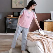 Japan 2021 new summer pajamas womens cotton thin short-sleeved trousers casual can wear home suit