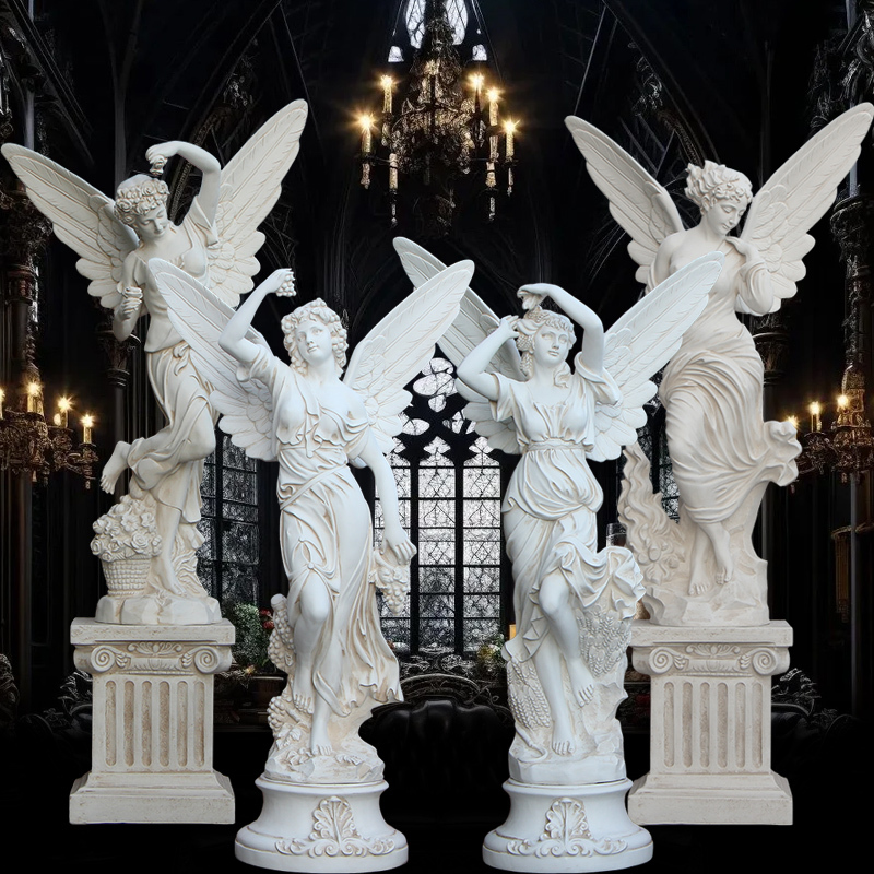 Retro Four Seasons Angel Ornament Large Fiberglass Sculpture Bar Courtyard Wedding Welcome Decoration Floor Statue