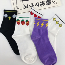 Japanese girl Purple star strawberry Korean version Student socks Female summer tube socks College wind pile pile socks ins tide