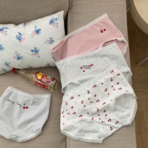 Flower face cat sweet girl heart cherry print medium low waist underwear breathable comfortable cotton big stretch breifs