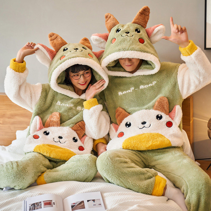 Lovers pyjamas ladies fall winter new coral suede adorable winter men thicken plus suede winter flannel suit-Taobao