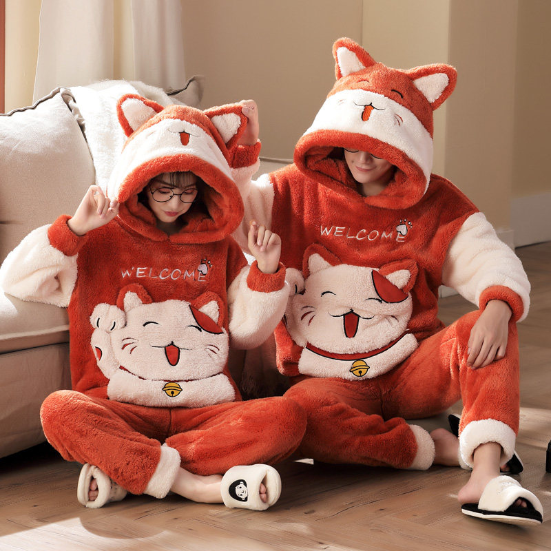 Autumn and winter wedding couple pajamas female coral velvet cute thick plus velvet winter men's home service suit