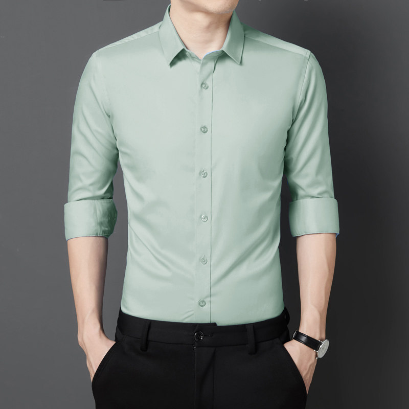 2026 Spring/Summer Long-Sleeve Shirt for Men, Slim Fit, Solid Color, Versatile, Breathable Shirt, Trendy Inner Layer Top for Young and Middle-Aged Men