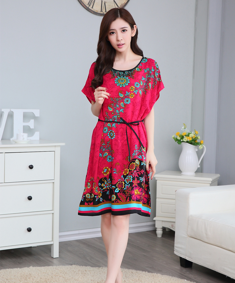 Mùa hè mới của Hàn Quốc phụ nữ lỏng lẻo nightdress nữ cotton lụa mỏng đồ ngủ phần dài ngắn tay quần áo nhà mẹ ăn mặc