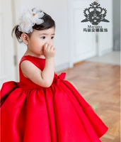Công chúa váy cô gái mùa thu và mùa đông trăng tròn trăm ngày tuổi màu đỏ đám cưới của trẻ em váy nữ catwalk váy lót áo gile bé trai