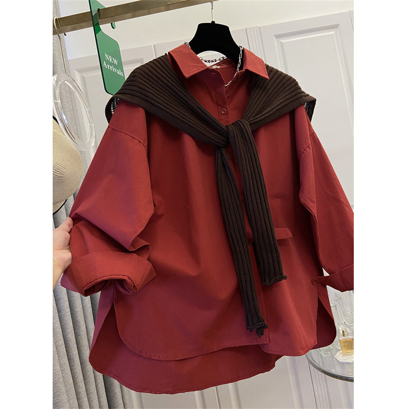 Red Shirt with Shawl for Women 2026 New Spring Collection Plus Size Slimming Unique Beautiful Stunning Top