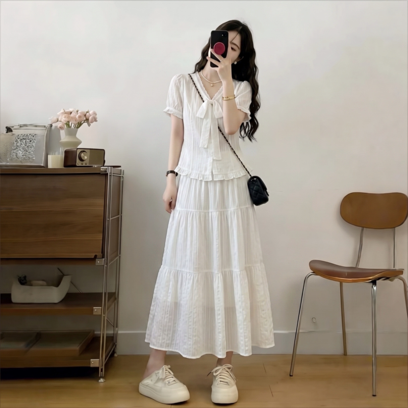 Plus-Size Women's Clothing 2026 Super Popular Summer Outfit Complete Set, Very Attractive and Age-Reducing White Two-Piece Skirt Set Plus-Size Women's Clothing 2026 Super Popular Summer Outfit Complete Set, Very Attractive and Age-Reducing White Two-Piece Skirt Set
