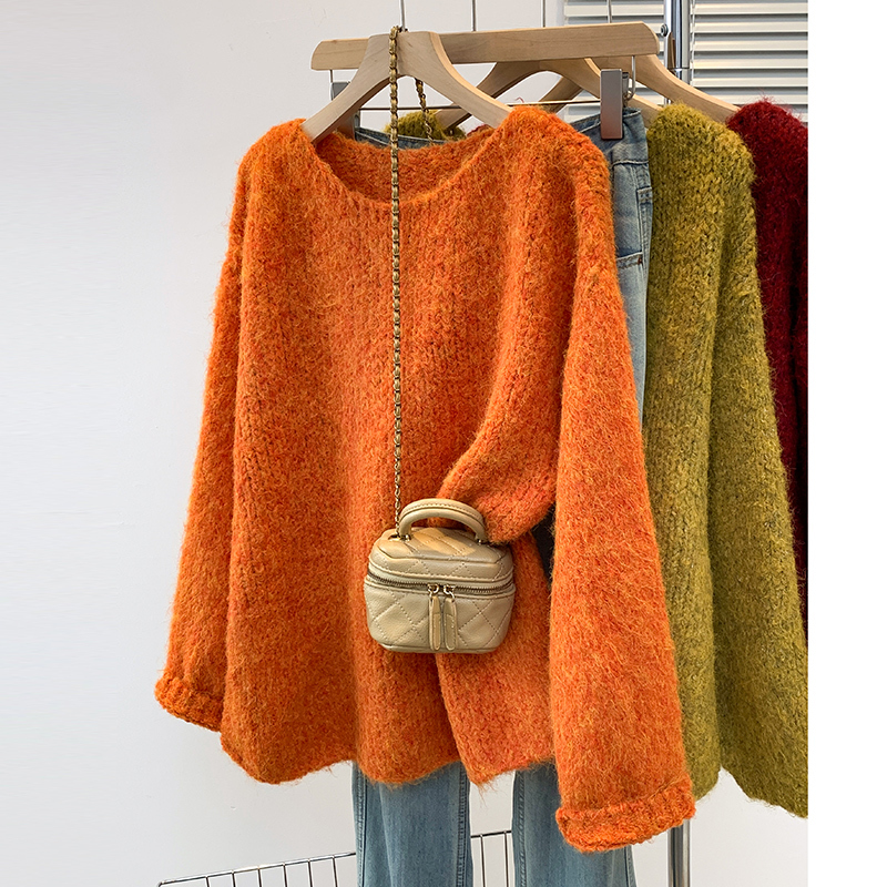 Pumpkin Orange Knit Sweater for Women 2026 New Winter Plus Size Fat mm Base Shirt Lazy High-End Style Top