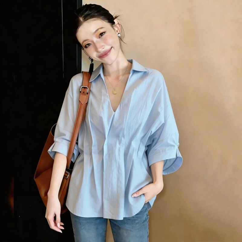 Very Pretty V-Neck Short-Sleeved Shirt for Women 2026, Super Popular, Age-Reducing, Summer, Plus Size, Especially Beautiful, Waist-Cinching Top Very Pretty V-Neck Short-Sleeved Shirt for Women 2026, Super Popular, Age-Reducing, Summer, Plus Size, Especially Beautiful, Waist-Cinching Top
