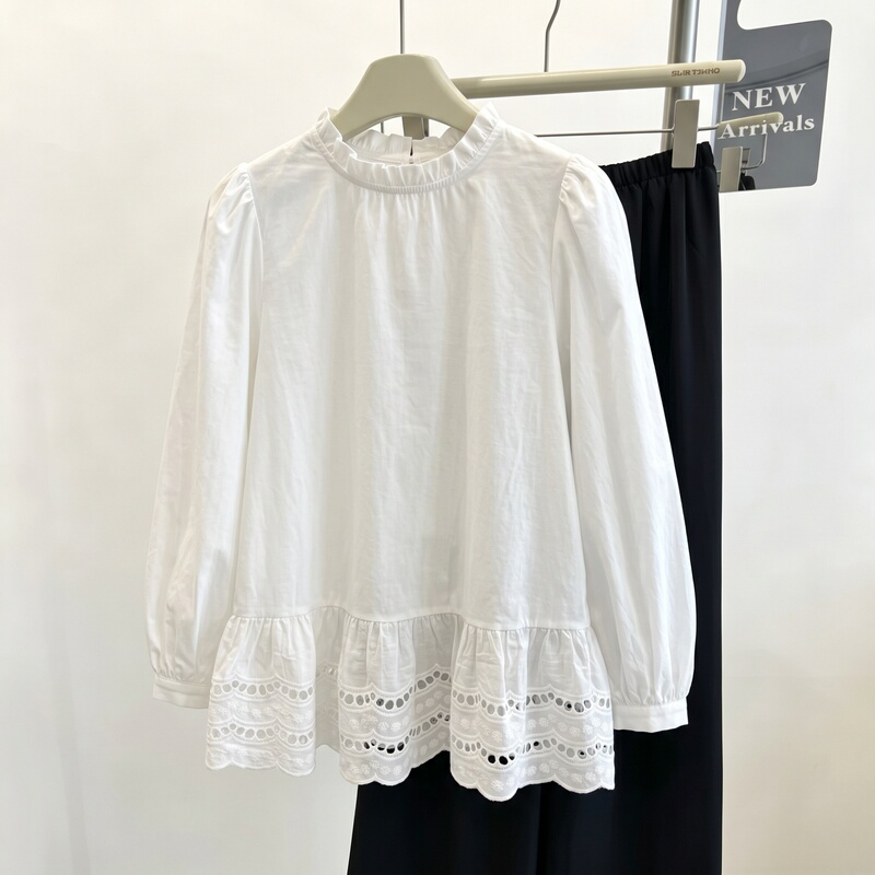 White Ruffled Long-Sleeve Shirt for Women, 2026 New Early Autumn Plus Size, Slimming Mid-Length Babydoll Top White Ruffled Long-Sleeve Shirt for Women, 2026 New Early Autumn Plus Size, Slimming Mid-Length Babydoll Top