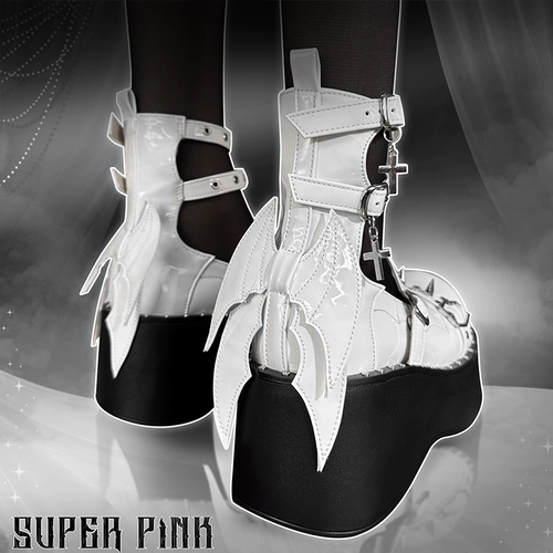Spot SuperPink [Devil's Wings] Оригинальная лолита Punk Y2K Горячая девушка густая единственная круглая голова одиночная обувь для женщин