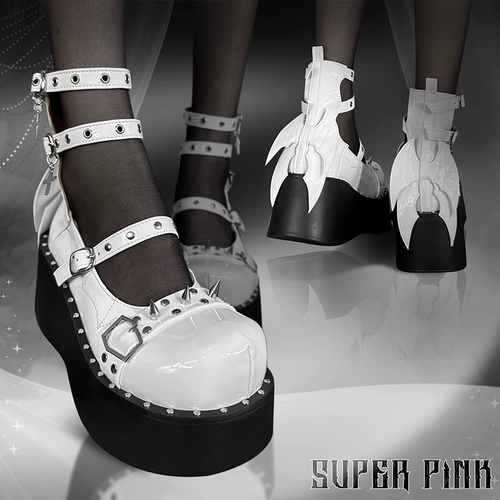 Spot SuperPink [Devil's Wings] Оригинальная лолита Punk Y2K Горячая девушка густая единственная круглая голова одиночная обувь для женщин