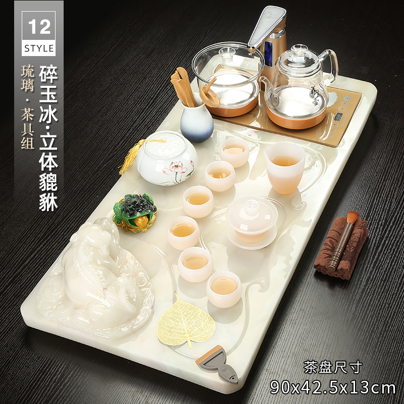 Kung Fu tea set Household porcelain Simple light luxury tea plate Stone plate Whole set of tea table automatic integration