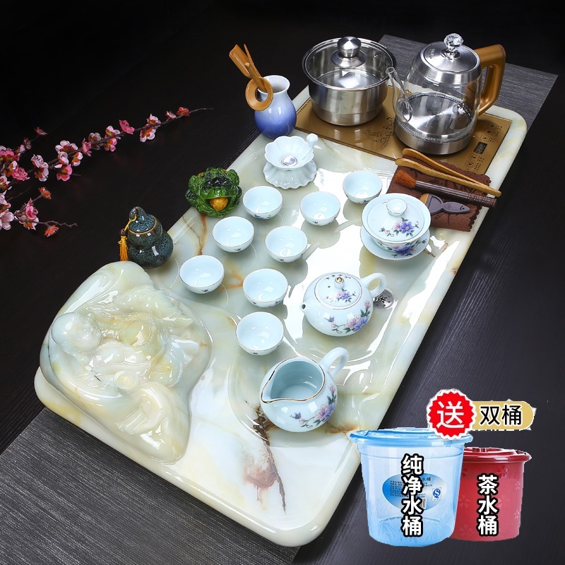 High-end luxury ceramic kung fu tea set home simple automatic integrated creative anti-jade Buddha tea tray