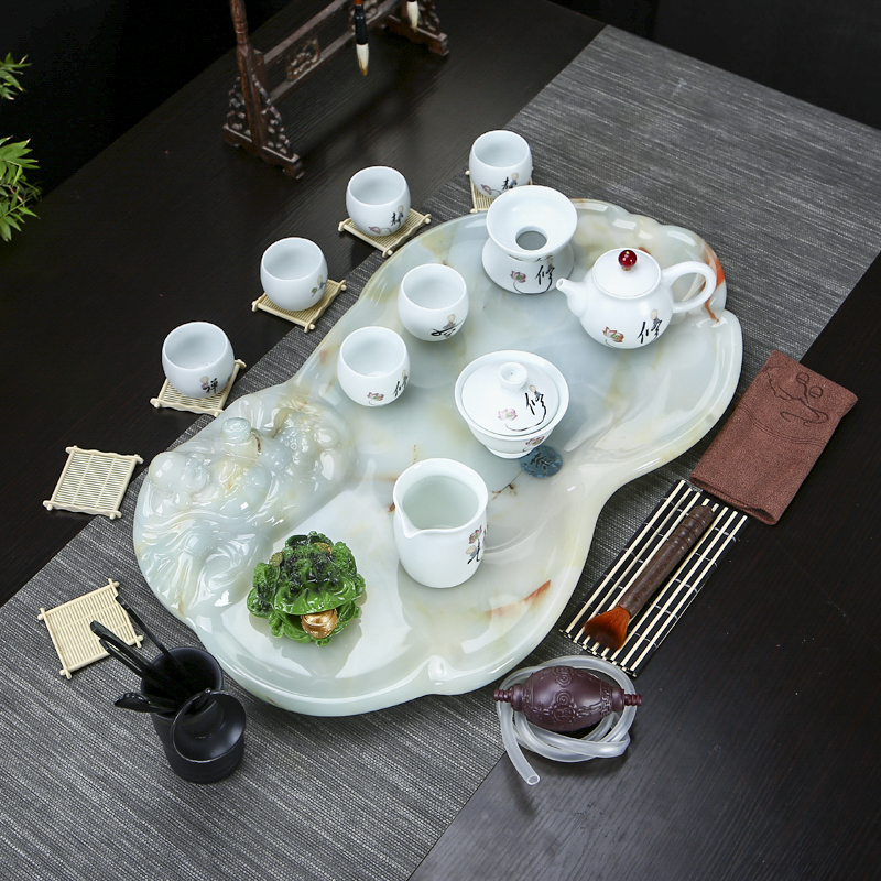 Tea set Tea tray set Household simple European simple creative natural marble drainage anti-jade small tea tray